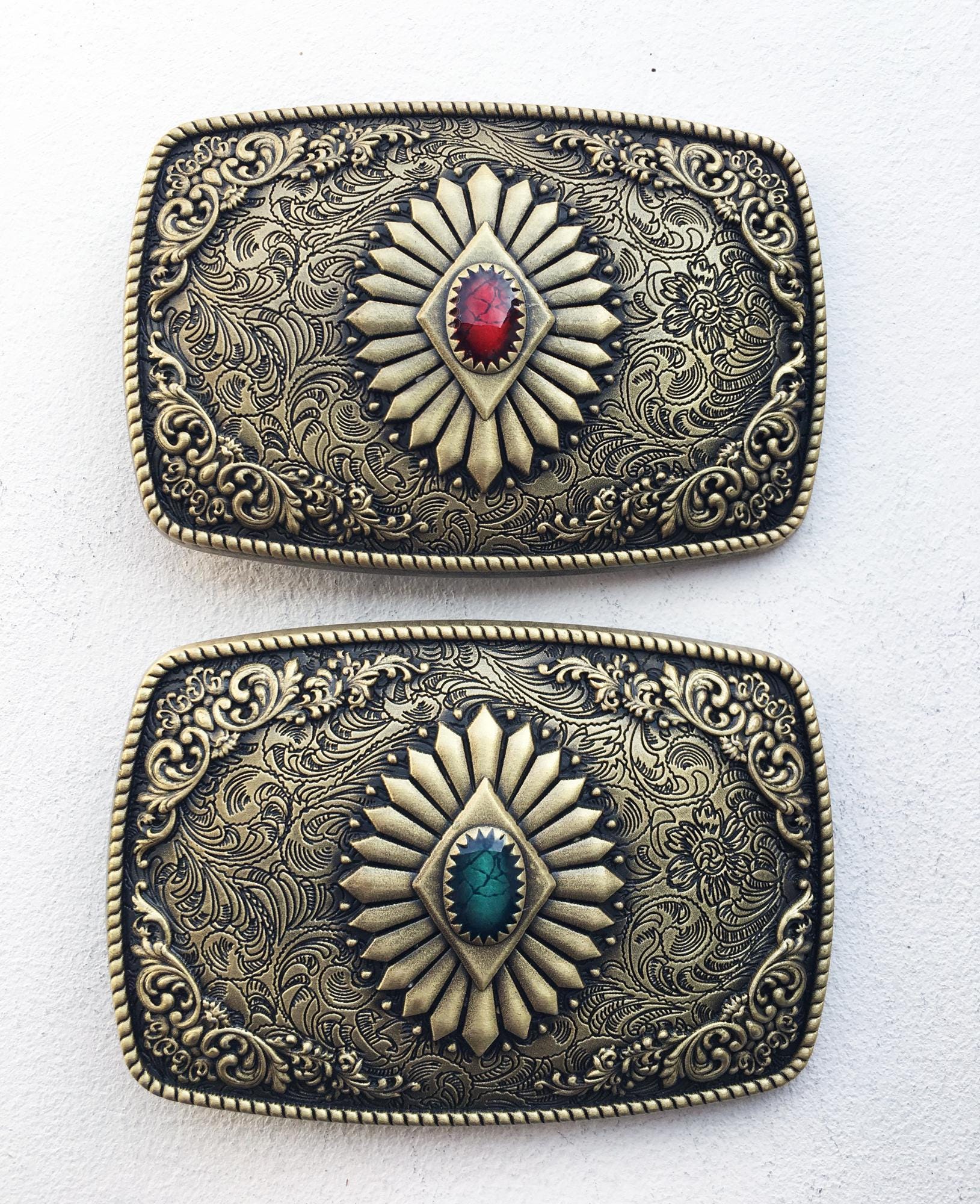 Fibbia Cintura Rettangolare Metallo Stile Western Con Placcatura Bronzo E Totem - Foto 2