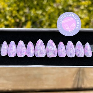 Press On, Customizable, More Colors and Shapes Available, Almond-Shaped Purple Marble Gel Nail Set