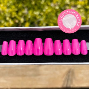 Press On, Customizable, More Colors and Shapes Available, Square-Shaped Hot Pink Jelly Gel Nail Set