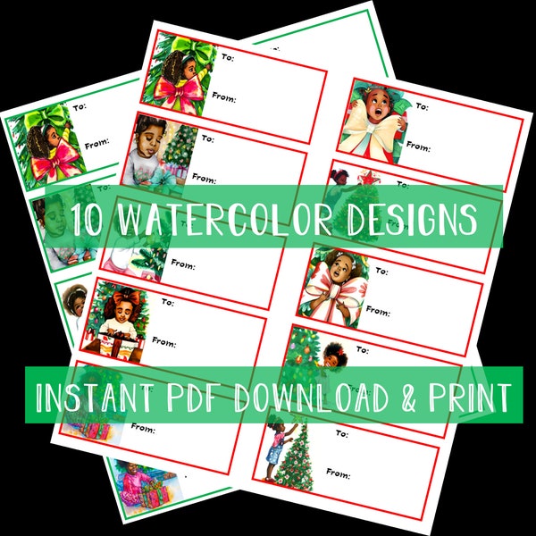 Printable African American Girl Christmas Gift Tag Labels