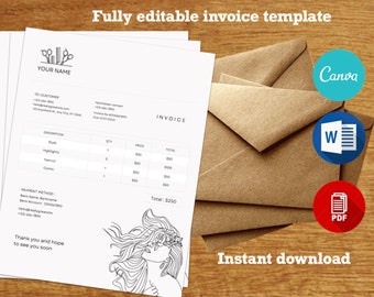 Modèle de facture imprimable pour coiffeur, modèle de facture modifiable pour salon, modèle de facture de service de coiffeur imprimable