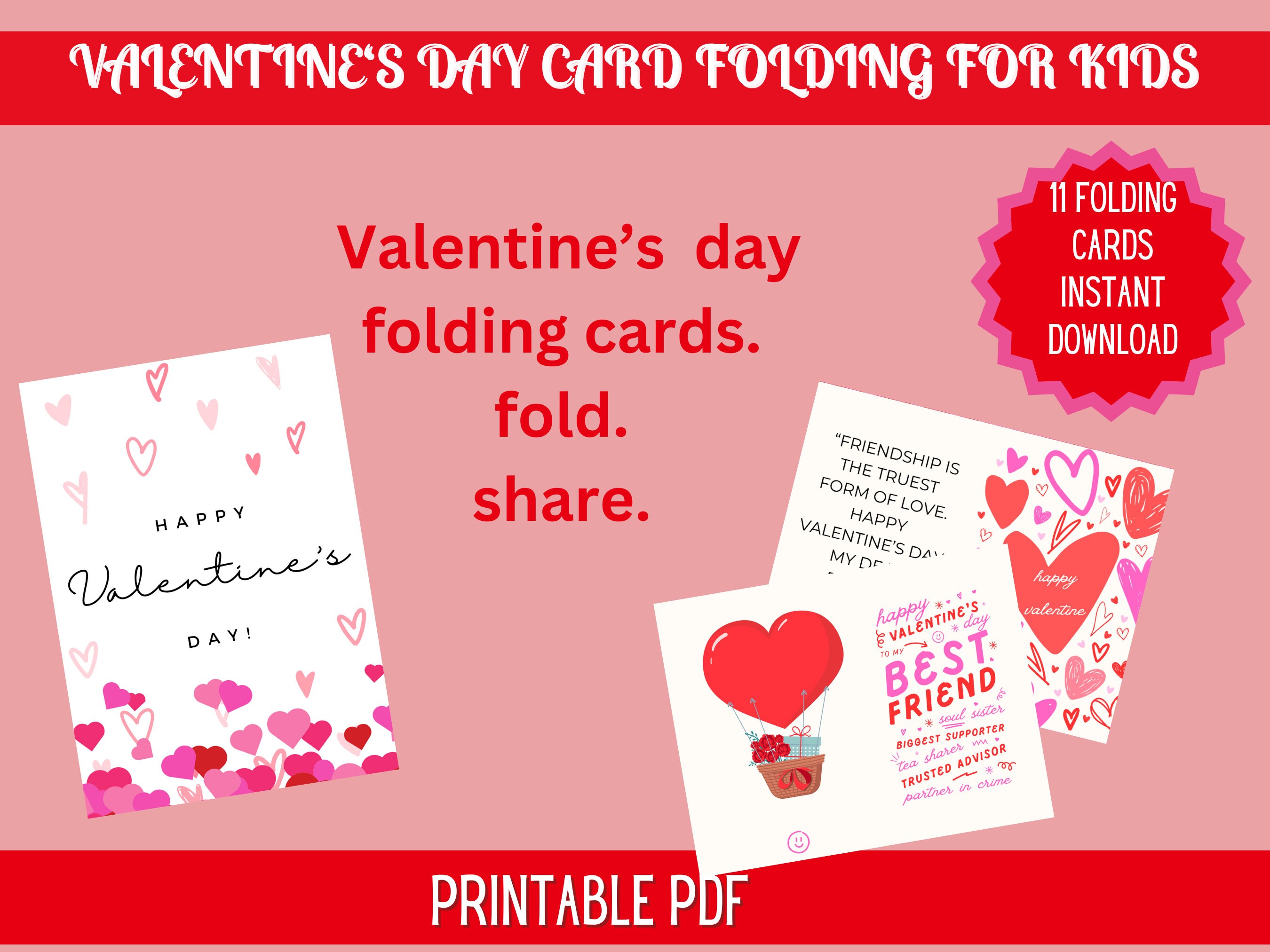 Valentine Printable Folding Cards, Valentine Digital Cards, Valentine ...