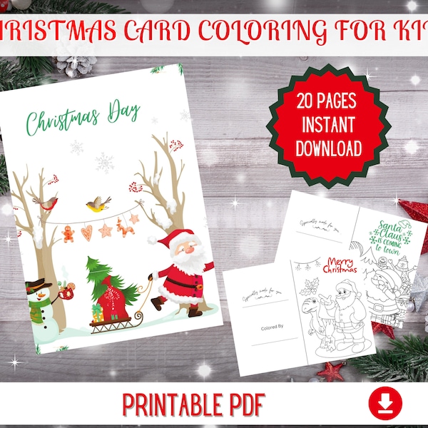 Coloring cards, Christmas coloring cards, kids coloring card, Christmas cards, PDF coloring card,Holiday coloring cards, Kids Christmas card
