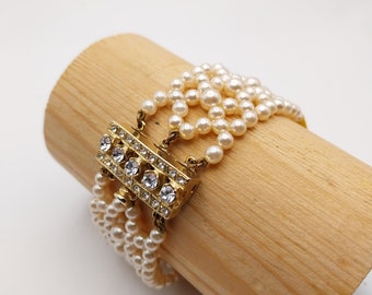 Vintage bracelet with Mallorca pearls, gold plating and glass, Perlas Ami brand