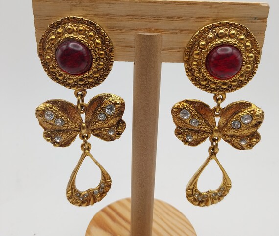 Vintage pressure earrings plated with aged gold, … - image 1