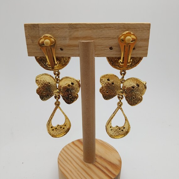 Vintage pressure earrings plated with aged gold, … - image 3