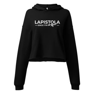 LAPISTOLA, Bella + Canvas 7502 Women's Fleece Crop Hoodie, 2A, 2nd amendment, soft, firearm, freedom, range wear, comfortable, unique design, unique graphic, casual wear, Relaxed fit