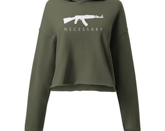Saucy Stylez® Necessary AK47 | Ladies' Premium Crop Hoodie | 2A Apparel | Gift for Firearm Enthusiasts