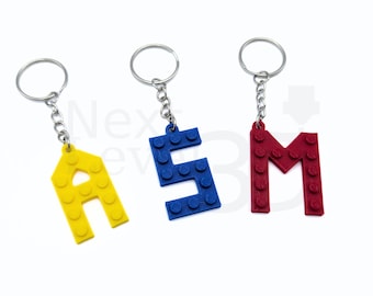 Personalised Brick Style Initial Keyring – Custom 3D Printed Letter A–Z, Kids Bag Charm