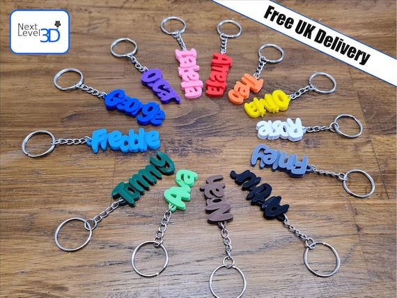 Personalised Keychain Keyring 3D Printed Gifts for Children Gifts for Her Gifts for Him Party Bag Fillers Name Tags School Bag