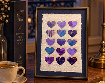 Paris at Midnight - Original Mixed Media Heart Art, 5x7 Dimensional Collage, Handmade Paper Art, Colorful Small Wall Decor