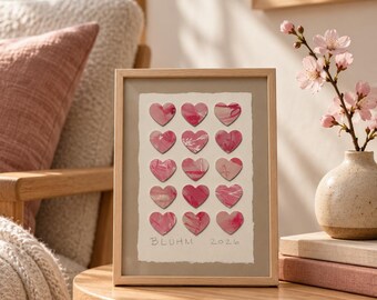 Kyoto - Original Mixed Media Heart Art, 5x7 Dimensional Collage, Handmade Paper Art, Colorful Small Wall Decor