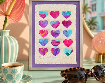 Miami inspired Mixed Media Heart Collage – Dimensional Paper Art (5x7)