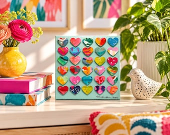 Color Me Happy — Original 6 × 6 Mixed-Media Dimensional Heart Canvas
