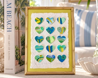 Palm Beach inspired Mixed Media Heart Collage – Dimensional Paper Art (5x7)