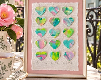 Charelston - Original Mixed Media Heart Art, 5x7 Dimensional Collage, Handmade Paper Art, Colorful Small Wall Decor