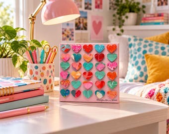 Sugar Rush — Original 6 × 6 Mixed-Media Dimensional Heart Canvas