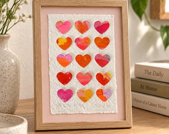 Barcelona - Original Mixed Media Heart Art, 5x7 Dimensional Collage, Handmade Paper Art, Colorful Small Wall Decor