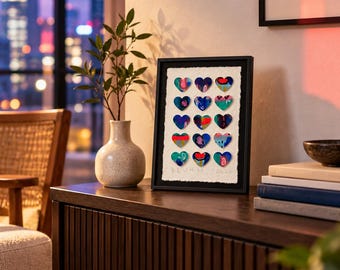 Original Mixed Media Heart Collage – Tokyo-Inspired Dimensional Art (5x7)