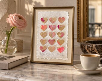 Milan - Original Mixed Media Heart Art, 5x7 Dimensional Collage, Handmade Paper Art, Colorful Small Wall Decor