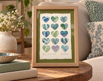 Seattle - Original Mixed Media Heart Art, 5x7 Dimensional Collage, Handmade Paper Art, Colorful Small Wall Decor