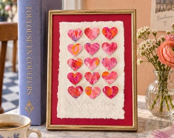 Toulouse - Original Mixed Media Heart Art, 5x7 Dimensional Collage, Handmade Paper Art, Colorful Small Wall Decor