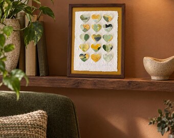 Copenhagen - Original Mixed Media Heart Art, 5x7 Dimensional Collage, Handmade Paper Art, Colorful Small Wall Decor