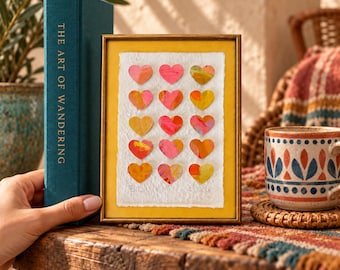 Marrakesh - Original Mixed Media Heart Art, 5x7 Dimensional Collage, Handmade Paper Art, Colorful Small Wall Decor