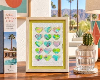 Palm Springs • Heart Collage – Mixed Media Paper Art, 5x7 Dimensional Wall Decor