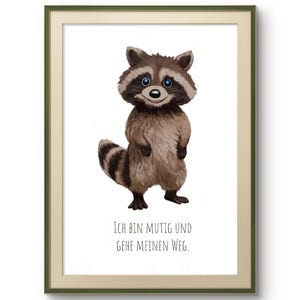 Raccoon illustration children&#39;s poster hand-painted decoration affirmation mindfulness animal poster children&#39;s room daycare school courage digital download