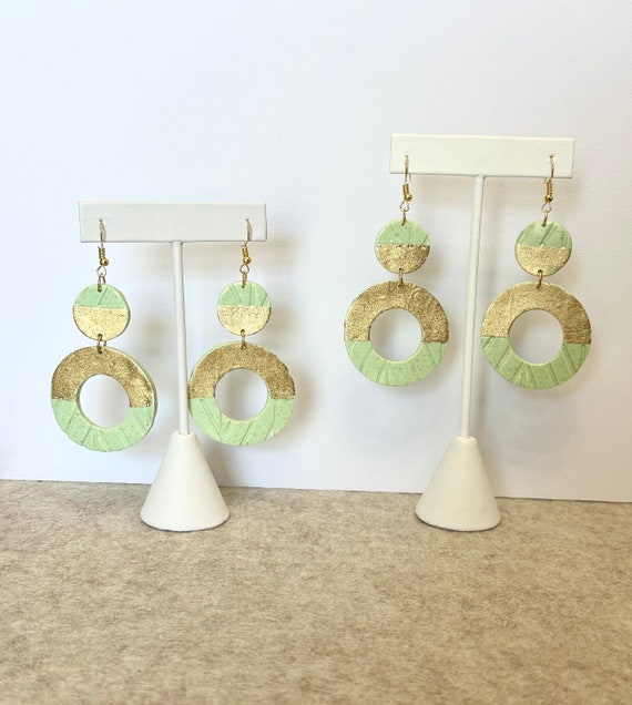 Seafoam and Gold Foil Polymer Clay Hoops