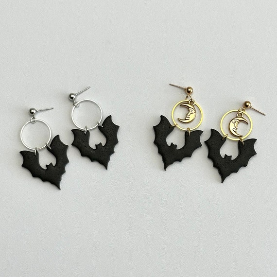 Halloween Bat Polymer Clay Earrings with Charm