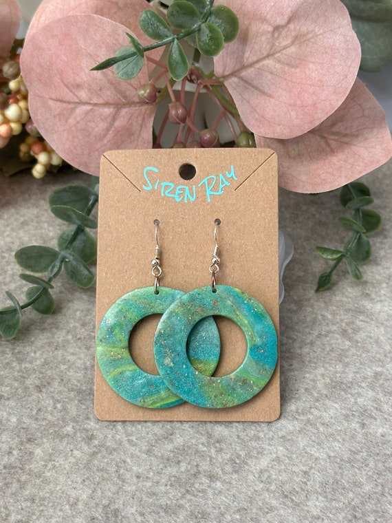 Blue Green Polymer Clay Hoops
