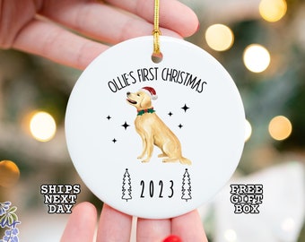 Golden Retriever Christmas Ornament, First Christmas Personalized Dog Ornament, Custom Dog Name 1st Christmas Ornament, Custom Pet Ornament