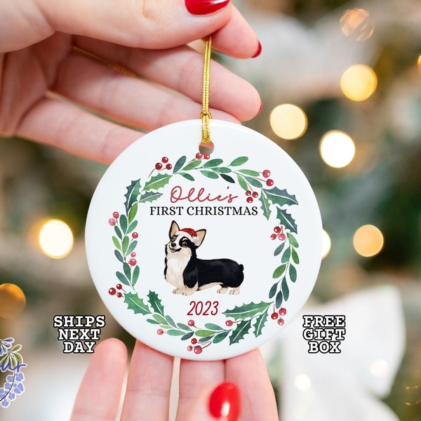 Corgi Christmas Ornament, Corgi's First Christmas Personalized Dog Ornament, Custom Dog Name 1st Christmas Ornament, Custom Corgi Ornament