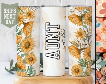 Vaso para tía, regalo para el Día de la Madre, regalo personalizado para tía, regalo para tía primeriza, regalos de cumpleaños para tía, taza de viaje delgada de 20 oz, regalos para tía