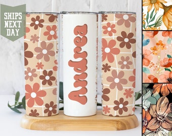 Personalized Name Tumbler With Straw And Lid, Cute Custom To Go Cup Birthday Gift For Her, Custom Skinny 20oz Tumbler, Retro Cup With Name
