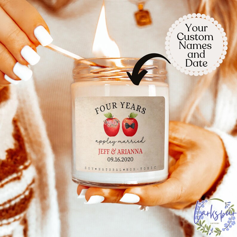 Personalized Fourth Anniversary Candle, Fruit & Flowers Wedding
