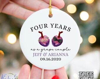 Personalized Fourth Anniversary Ornament, Fruit Flowers Wedding Anniversary Gift, 4th Wedding Anniversary Ceramic Ornament, 4 Years Gift