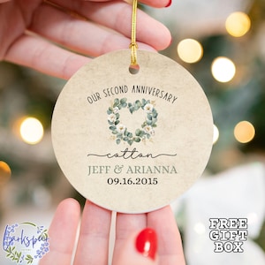 Personalized Second Anniversary Ornament, Cotton Wedding Anniversary Gift, 2nd Anniversary Ceramic Ornament, 2nd Wedding Anniversary Cotton