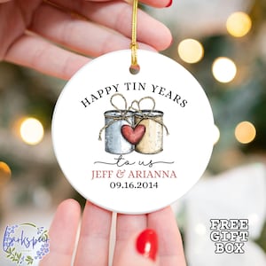 Personalized Tenth Anniversary Ornament, Aluminum Wedding Anniversary Gift, 10th Anniversary Ceramic Ornament, 10th Wedding Anniversary Tin