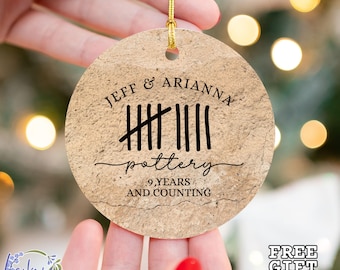 Personalized Ninth Anniversary Ornament, Pottery Wedding Anniversary Gift, 9th Anniversary Ceramic Ornament, 9th Wedding Anniversary Gift