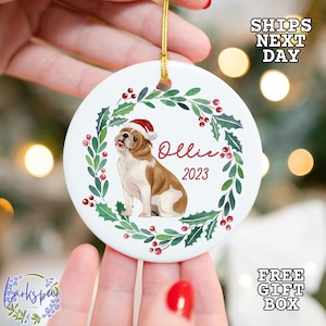 English Bulldog Christmas Ornament, Personalized Bulldog Ornament, English Bull Dog Christmas Ornament, Custom Bulldog Ornament With Name