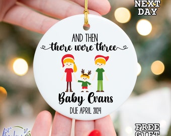 And Then There Were Three Ornament, Pregnancy Announcement Ornament, Baby Coming Soon Ornament, Pregnancy Reveal Ornament, Ornament for Baby