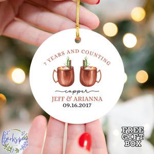 Personalized Seventh Anniversary Ornament, Copper Wedding Anniversary Gift, 7th Anniversary Ceramic Ornament, 7th Wedding Anniversary Wool