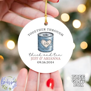 Personalized Tenth Anniversary Ornament, Aluminum Wedding Anniversary Gift, 10th Anniversary Ceramic Ornament, 10th Wedding Anniversary Tin