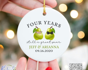 Personalized Fourth Anniversary Ornament, Fruit Flowers Wedding Anniversary Gift, 4th Wedding Anniversary Ceramic Ornament, 4 Years Gift