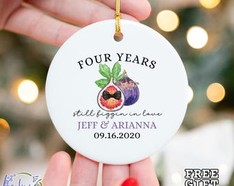 Personalized Fourth Anniversary Ornament, Fruit Flowers Wedding Anniversary Gift, 4th Wedding Anniversary Ceramic Ornament, 4 Years Gift