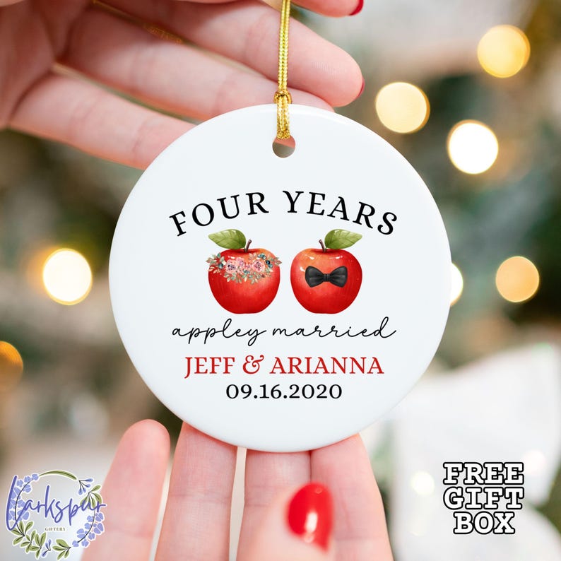 Personalized Fourth Anniversary Ornament, Fruit Flowers Wedding