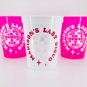 Party Favor Cups Customized in Pink and White for Bachelorette Parties Birthday Party Favors Disco Cups Mama Mia Themed Party Favor